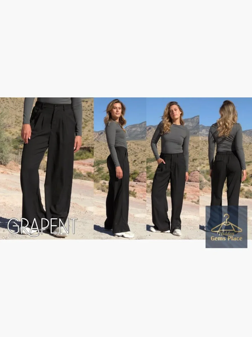 High Waisted Wide Leg Work Pants Polyester Stretch Business Casual - Picture 7 of 7